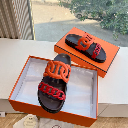 EXTRA SANDAL IN CHERRY RED MIX FIRE ORANGE CALFSKIN