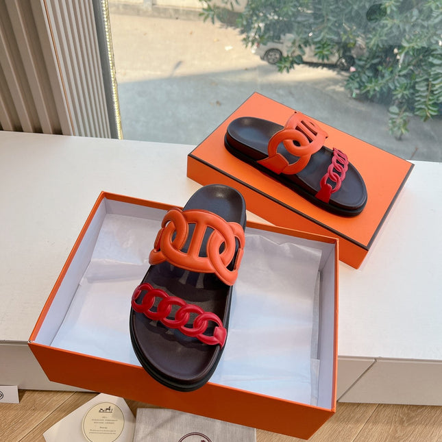 EXTRA SANDAL IN CHERRY RED MIX FIRE ORANGE CALFSKIN