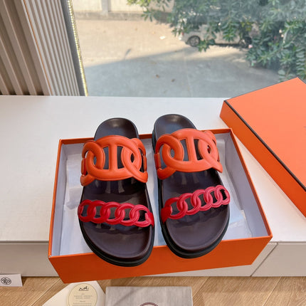 EXTRA SANDAL IN CHERRY RED MIX FIRE ORANGE CALFSKIN