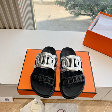 EXTRA SANDAL IN SILVER MIX BLACK CALFSKIN