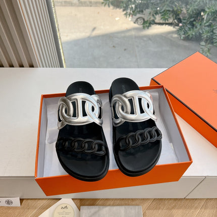 EXTRA SANDAL IN SILVER MIX BLACK CALFSKIN