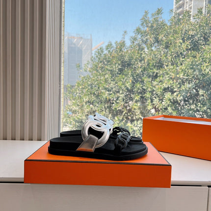 EXTRA SANDAL IN SILVER MIX BLACK CALFSKIN