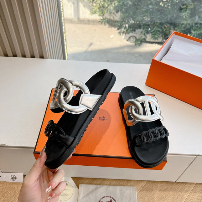 EXTRA SANDAL IN SILVER MIX BLACK CALFSKIN