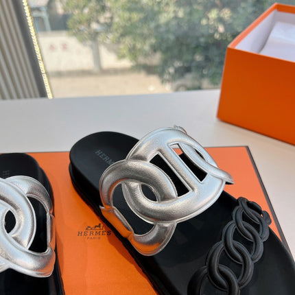 EXTRA SANDAL IN SILVER MIX BLACK CALFSKIN