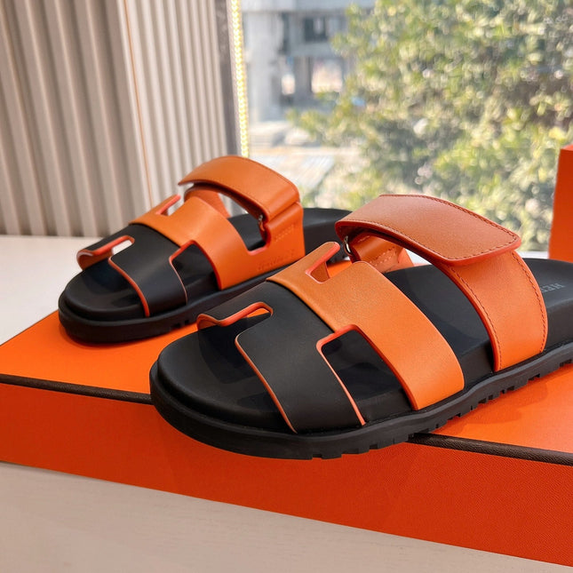 CHYPRE SANDAL IN VIVID ORANGE MIX BLACK CALFSKIN