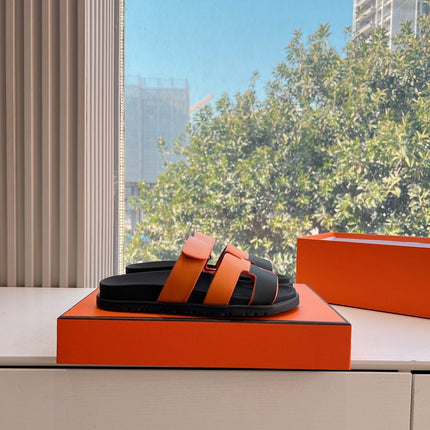 CHYPRE SANDAL IN VIVID ORANGE MIX BLACK CALFSKIN