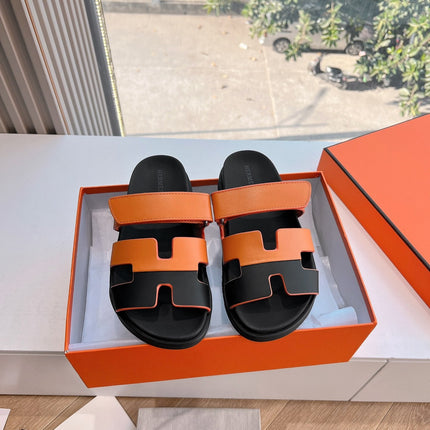 CHYPRE SANDAL IN VIVID ORANGE MIX BLACK CALFSKIN