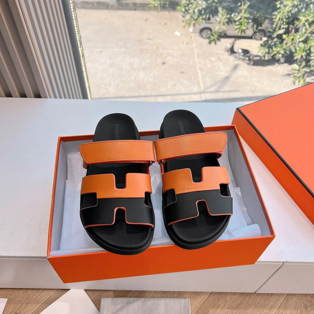 CHYPRE SANDAL IN VIVID ORANGE MIX BLACK CALFSKIN