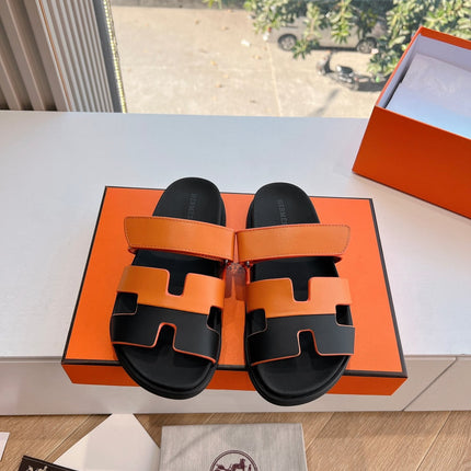 CHYPRE SANDAL IN VIVID ORANGE MIX BLACK CALFSKIN