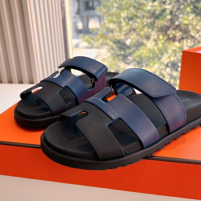 CHYPRE SANDAL IN AEGEAN BLUE MIX BLACK CALFSKIN