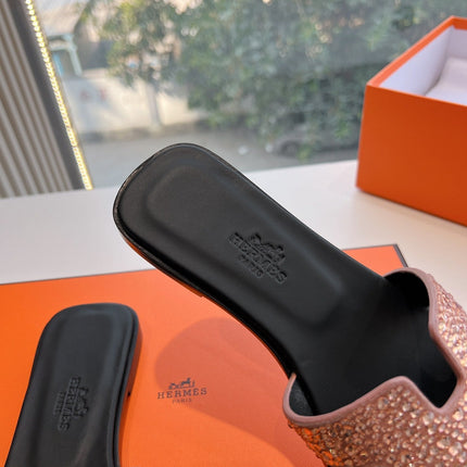 0RAN SLIDE IN PENNY BROWN CALFSKIN WITH CRYSTALS