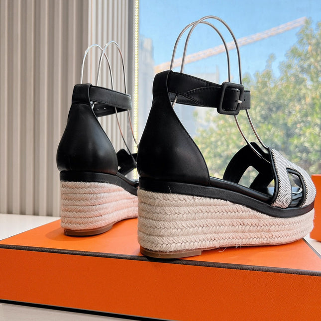 ELDA ESPADRILLE IN WHITE FABRIC AND BLACK CALFSKIN