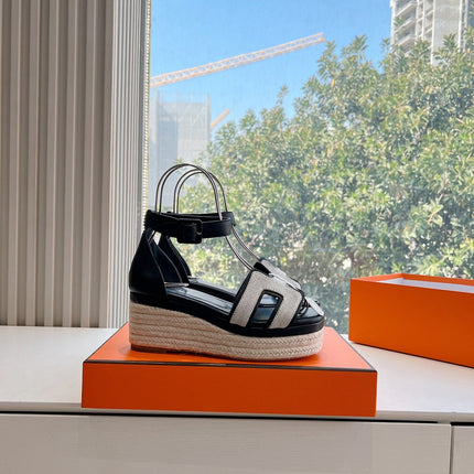 ELDA ESPADRILLE IN WHITE FABRIC AND BLACK CALFSKIN