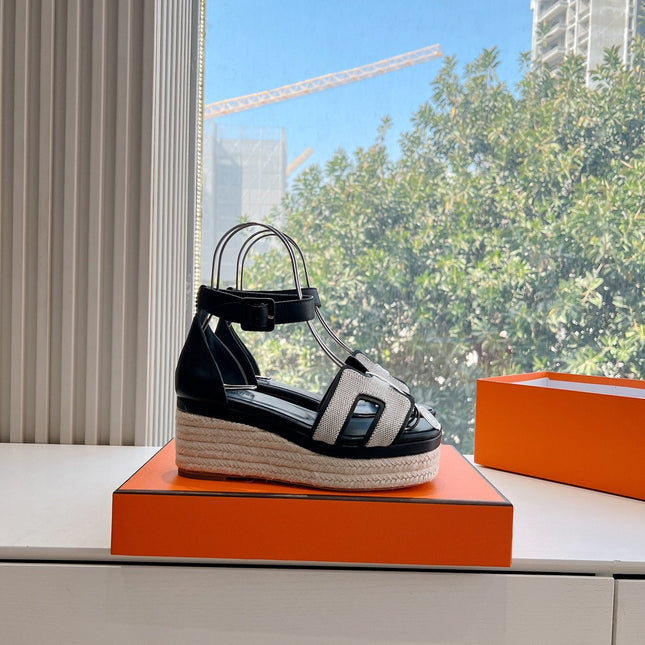 ELDA ESPADRILLE IN WHITE FABRIC AND BLACK CALFSKIN