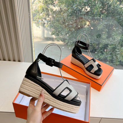 ELDA ESPADRILLE IN WHITE FABRIC AND BLACK CALFSKIN