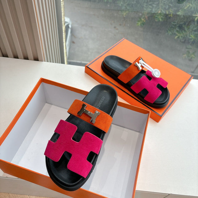 CHYPRE SANDAL IN DARK PINK MIX ORANGE SUEDE