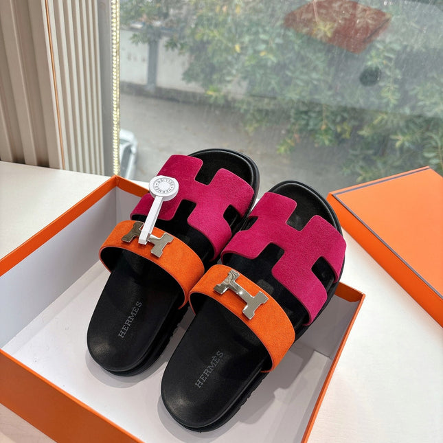 CHYPRE SANDAL IN DARK PINK MIX ORANGE SUEDE