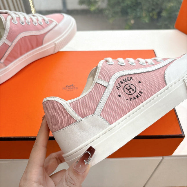 GET SNEAKER IN ROSE PINK MAXI CANVAS AND WHITE CALFSKIN