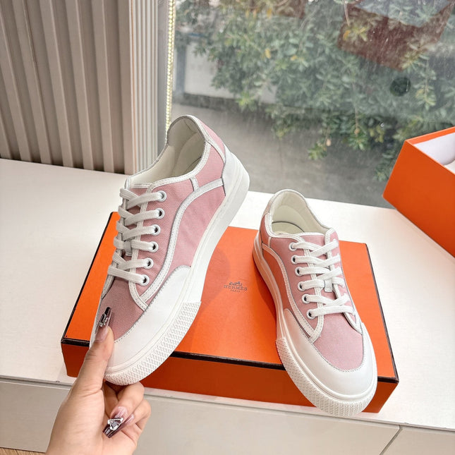 GET SNEAKER IN ROSE PINK MAXI CANVAS AND WHITE CALFSKIN