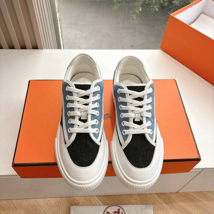 GET SNEAKER IN BLACK MIX LIGHT BLUE CANVAS AND CALFSKIN