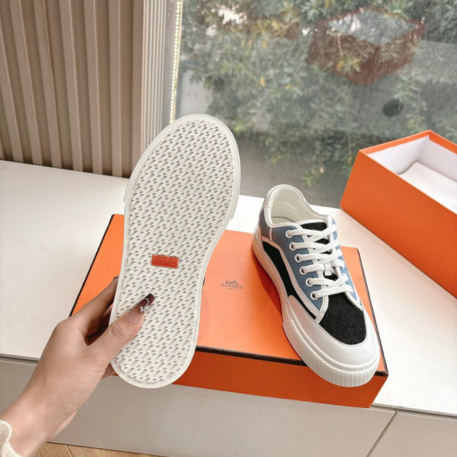 GET SNEAKER IN BLACK MIX LIGHT BLUE CANVAS AND CALFSKIN