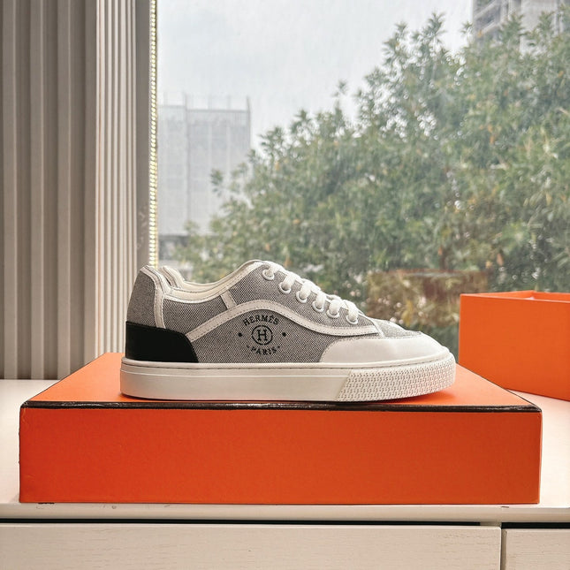 GET SNEAKER IN DOVE GRAY MAXI CANVAS AND CALFSKIN