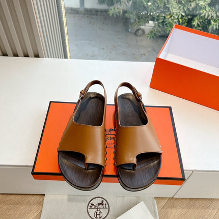 FLAT SANDAL IN BRONZE BROWN CALFSKIN