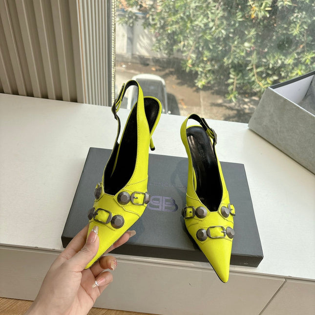 CAGOLE HIGH SLINGBACK IN YELLOW GLOSSY CALFSKIN
