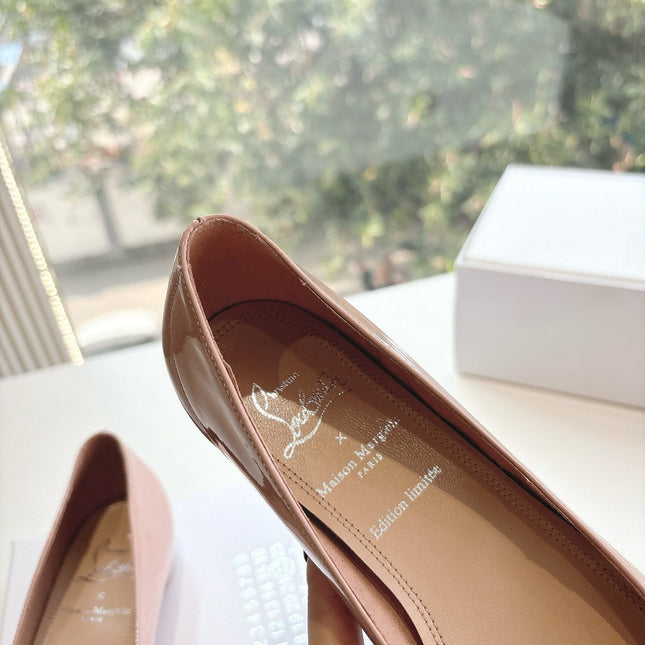 MARLOUGIELA STRASS BALLERINAS IN BEIGE PATENT SMOOTH CALFSKIN