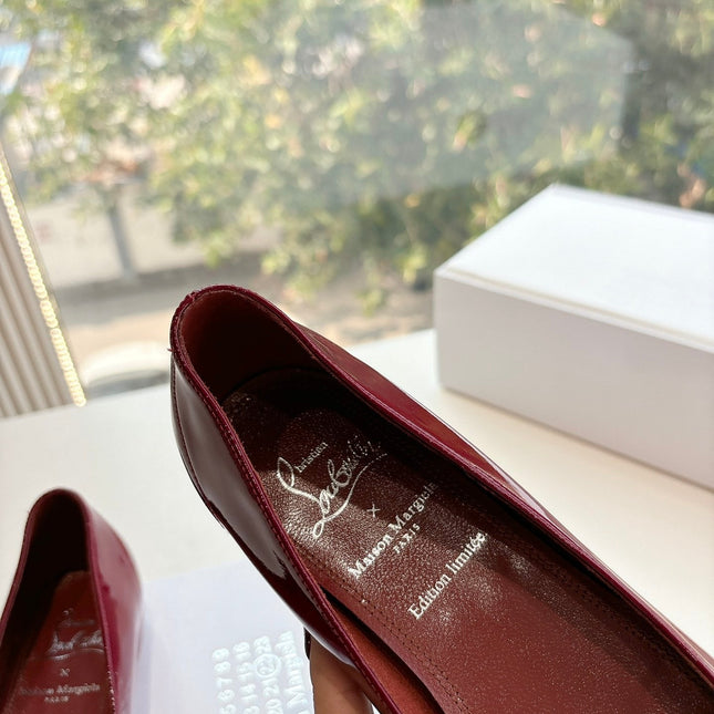MARLOUGIELA STRASS BALLERINAS IN BURGUNDY RED PATENT SMOOTH CALFSKIN