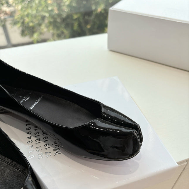 MARLOUGIELA STRASS BALLERINAS IN BLACK PATENT SMOOTH CALFSKIN