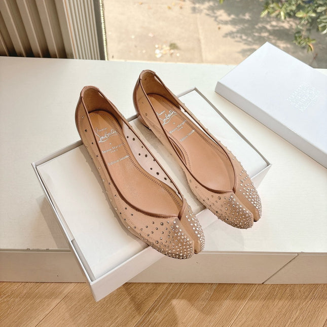 CRYSTAL STUDDED MARLOUGIELA STRASS BALLERINAS IN BEIGE CALFSKIN