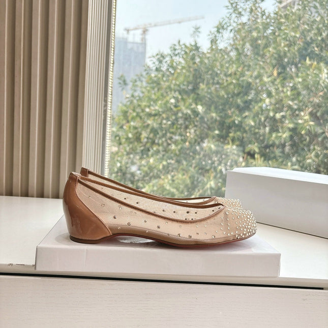 CRYSTAL STUDDED MARLOUGIELA STRASS BALLERINAS IN BEIGE CALFSKIN