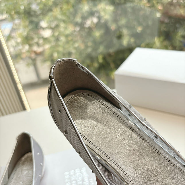 CRYSTAL STUDDED MARLOUGIELA STRASS BALLERINAS IN WHITE CALFSKIN