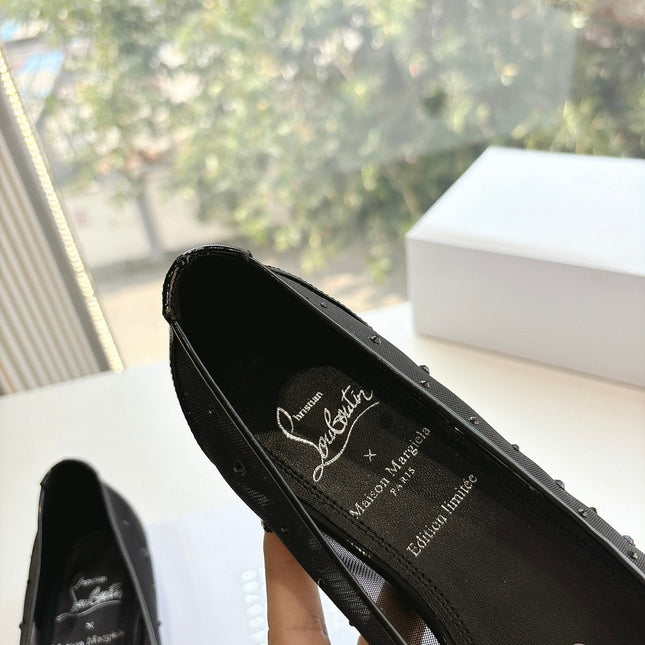 CRYSTAL STUDDED MARLOUGIELA STRASS BALLERINAS IN BLACK CALFSKIN