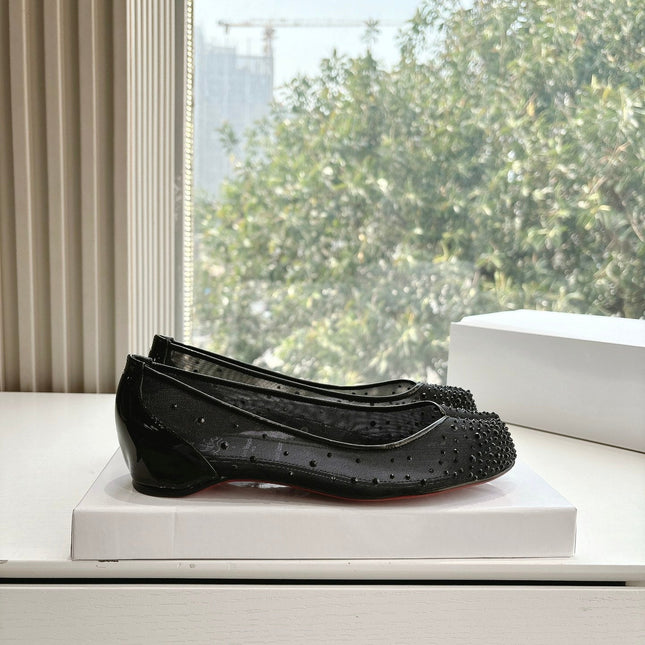 CRYSTAL STUDDED MARLOUGIELA STRASS BALLERINAS IN BLACK CALFSKIN