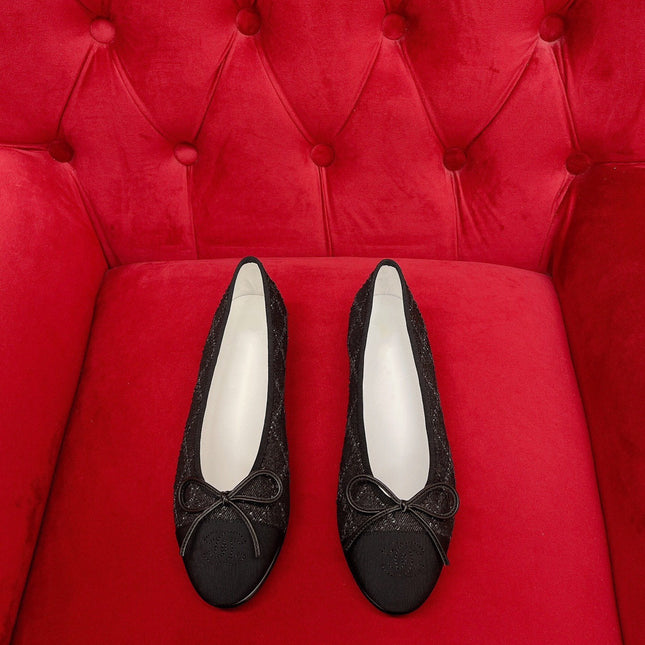 ballet flat black denim grosgrain