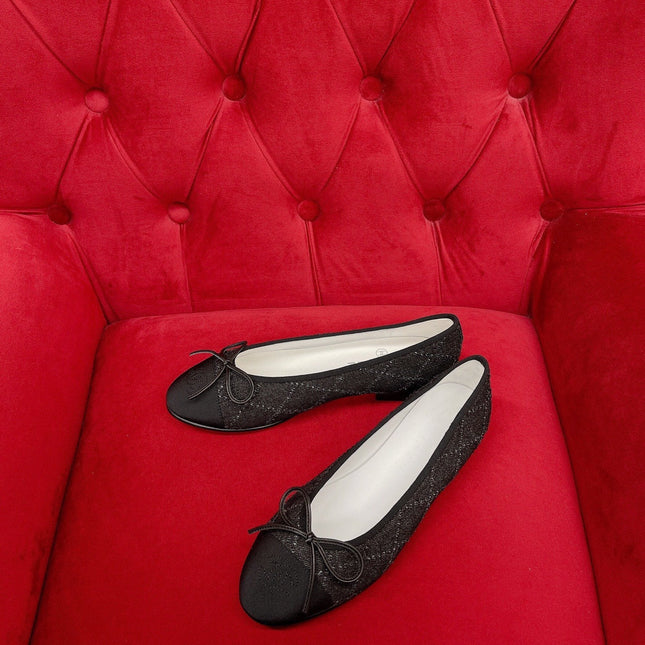 ballet flat black denim grosgrain