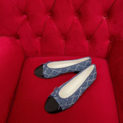 ballet flat blue black denim grosgrain