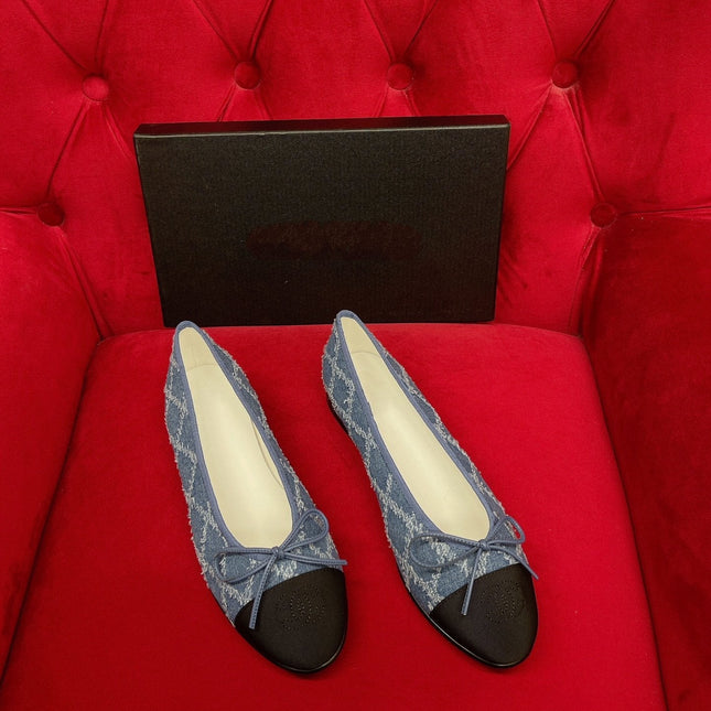 ballet flat blue black denim grosgrain