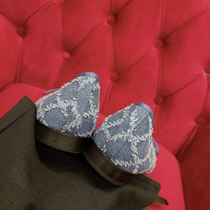 ballet flat blue black denim grosgrain