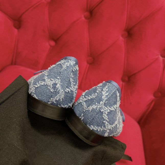 ballet flat blue black denim grosgrain