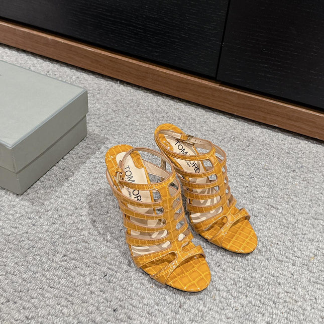 HIGH SANDAL 10 CM IN TIGER ORANGE CALFSKIN