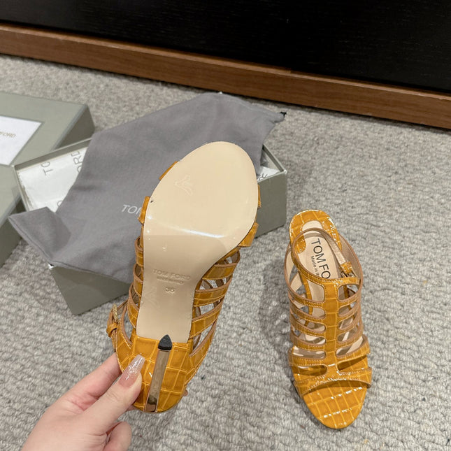 HIGH SANDAL 10 CM IN TIGER ORANGE CALFSKIN