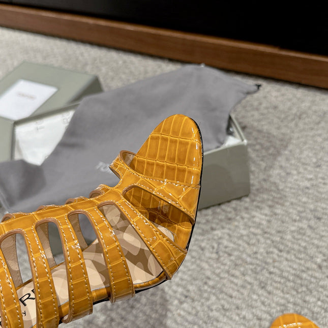 HIGH SANDAL 10 CM IN TIGER ORANGE CALFSKIN