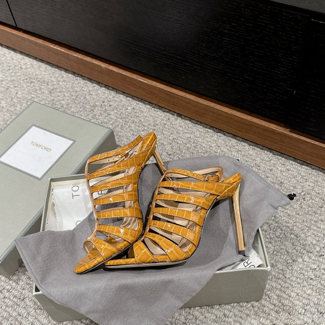 HIGH SANDAL 10 CM IN TIGER ORANGE CALFSKIN