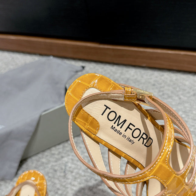 HIGH SANDAL 10 CM IN TIGER ORANGE CALFSKIN