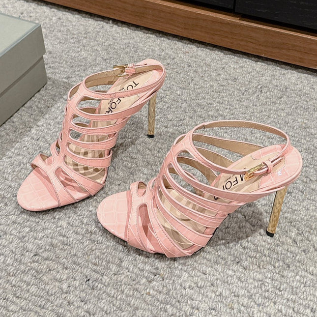 HIGH SANDAL 10 CM IN LIGHT PINK CALFSKIN