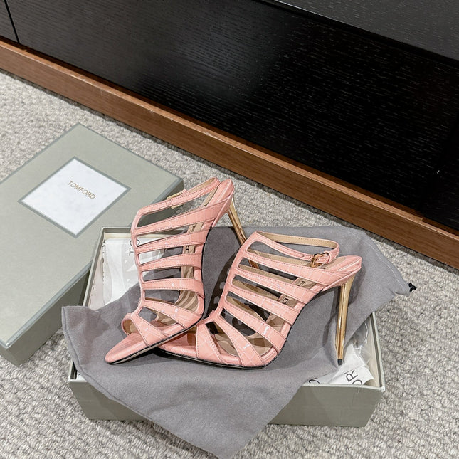 HIGH SANDAL 10 CM IN LIGHT PINK CALFSKIN