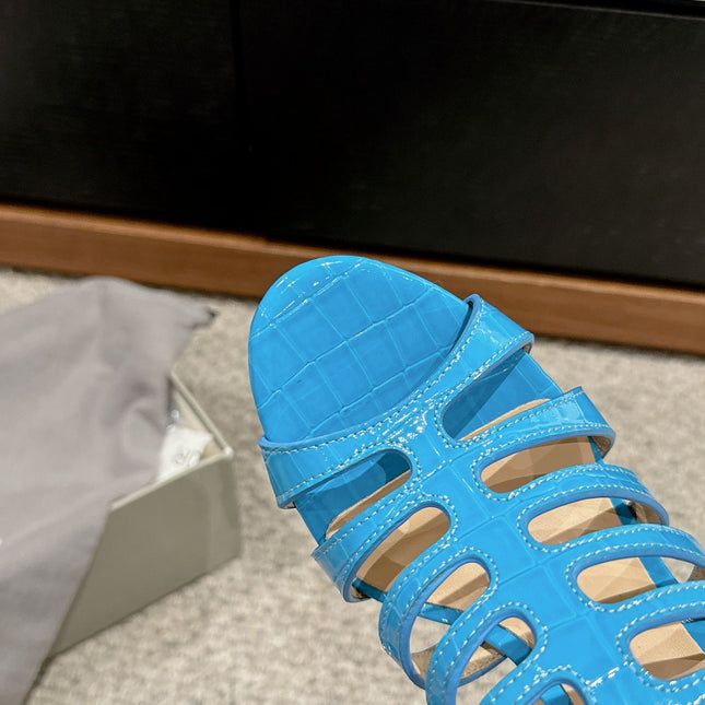 HIGH SANDAL 10 CM IN AZURE BLUE CALFSKIN